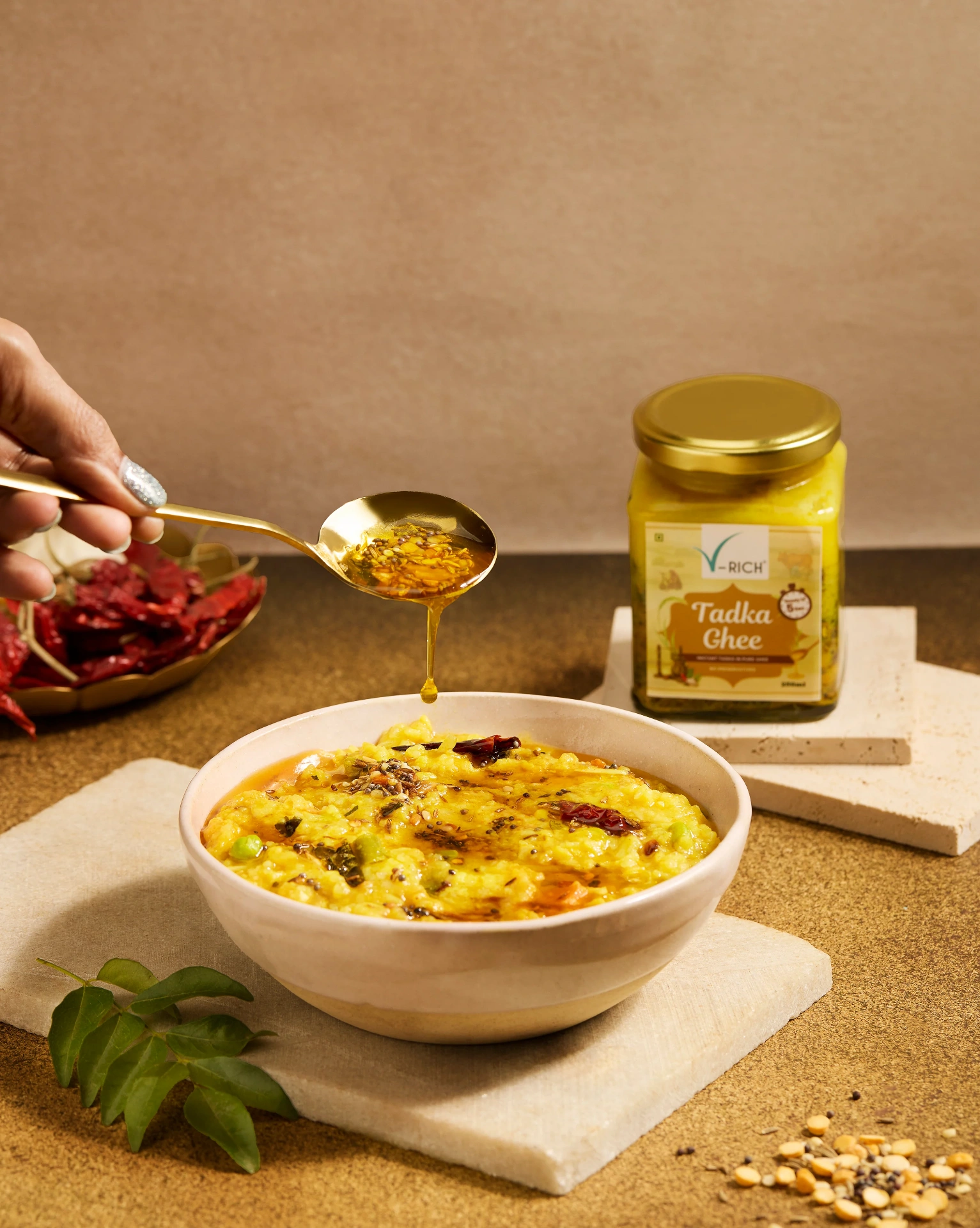 A traditional Indian family meal on a wooden table